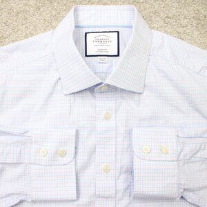 Charles Tyrwhitt Shirt Mens 17 1/2, 34 Blue/Pink Classic Fit Egyptian Cotton L/S